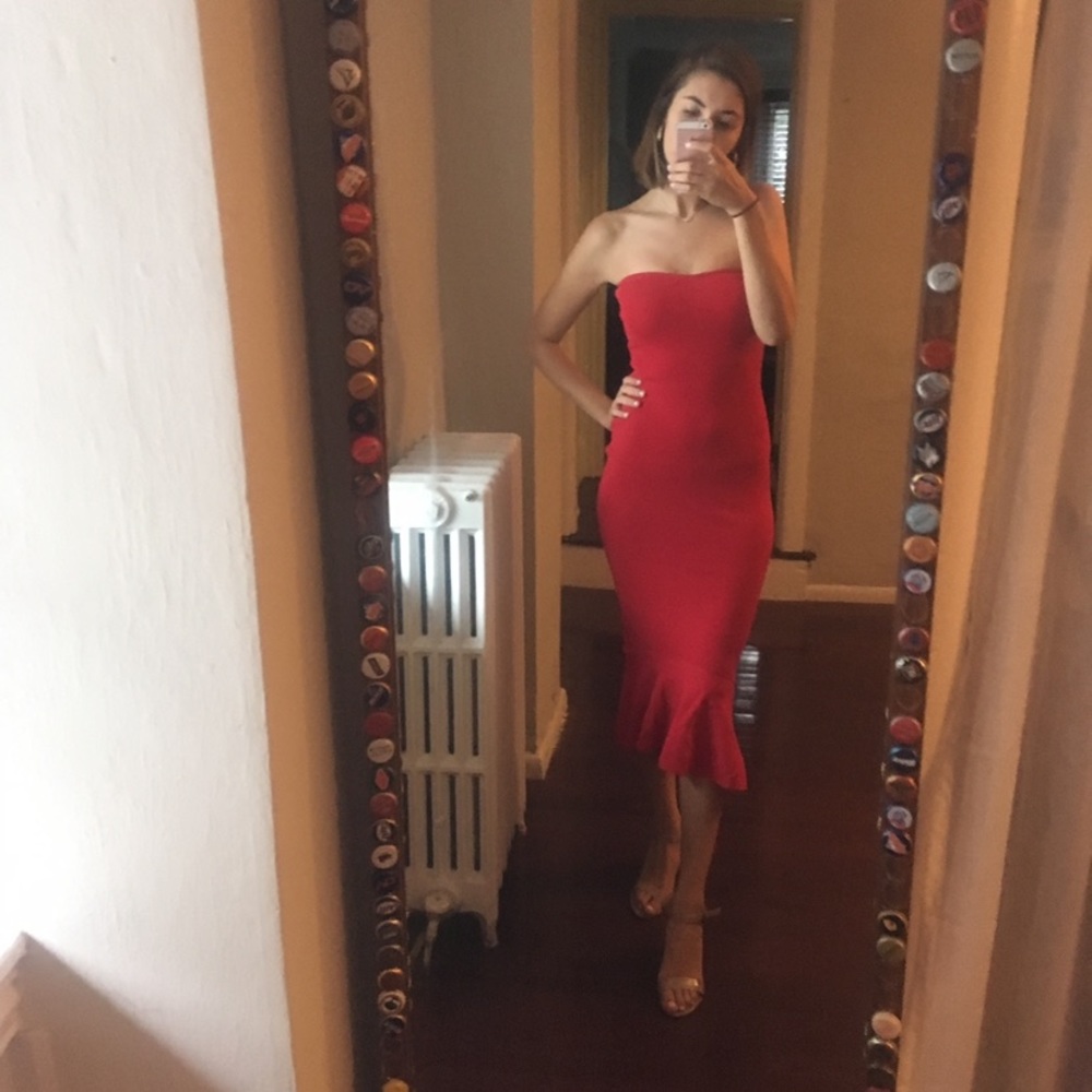 Revolve Julia Ruffle Hem Dress in Red - Picture 2 of 4